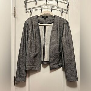 J. Crew 365 Cropped Jacket Open Black white Marled women’s Size‎ L preppy blazer